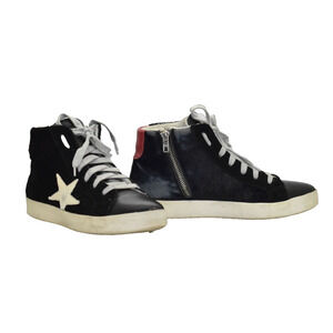 C0 Auth LIDEA BY LORI Black Distressed Hair & Leather Star Shoes Size 39 US 8.5